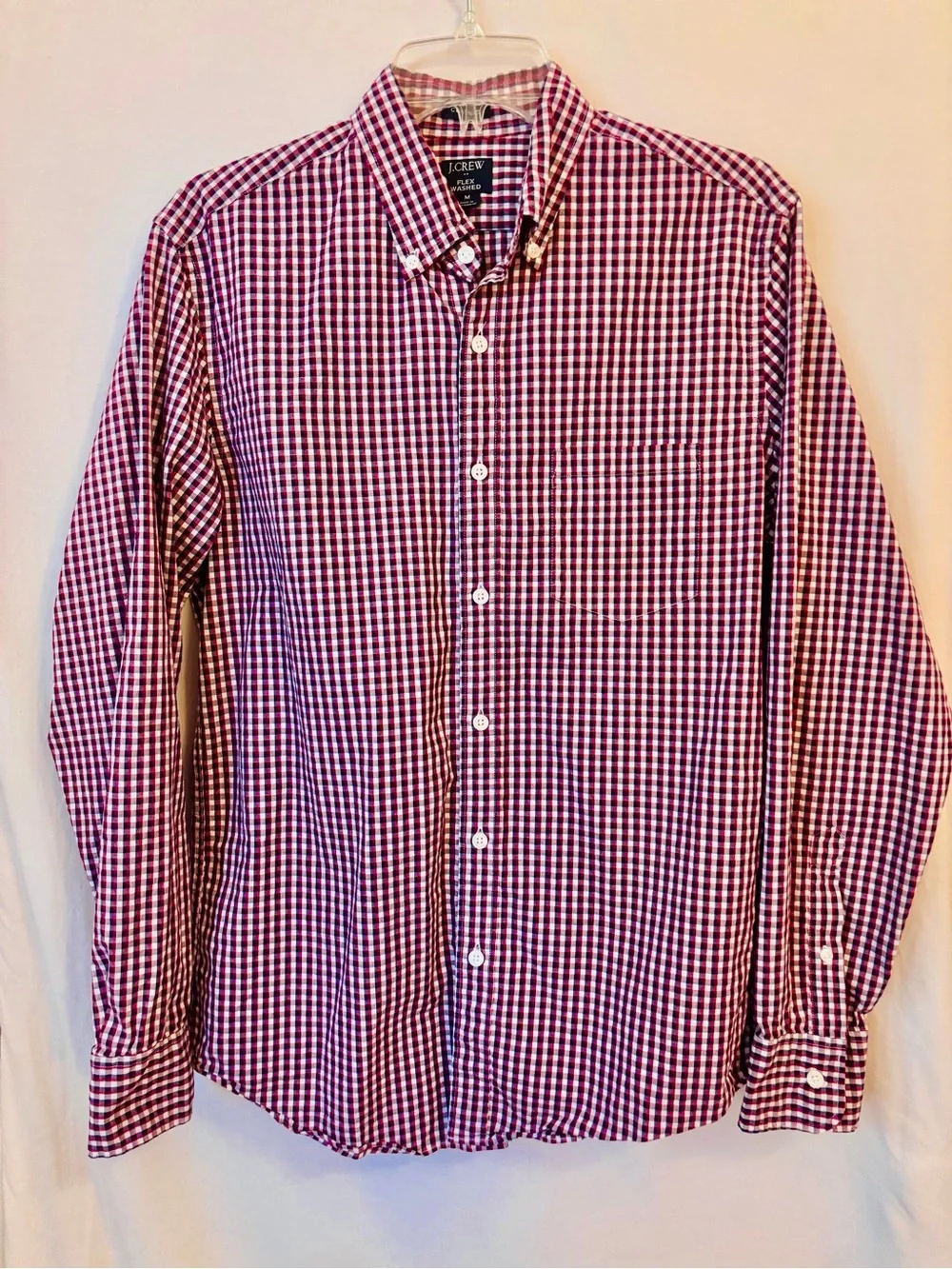 Gingham Button Down Shirt J.Crew Flex Washed Red Navy M